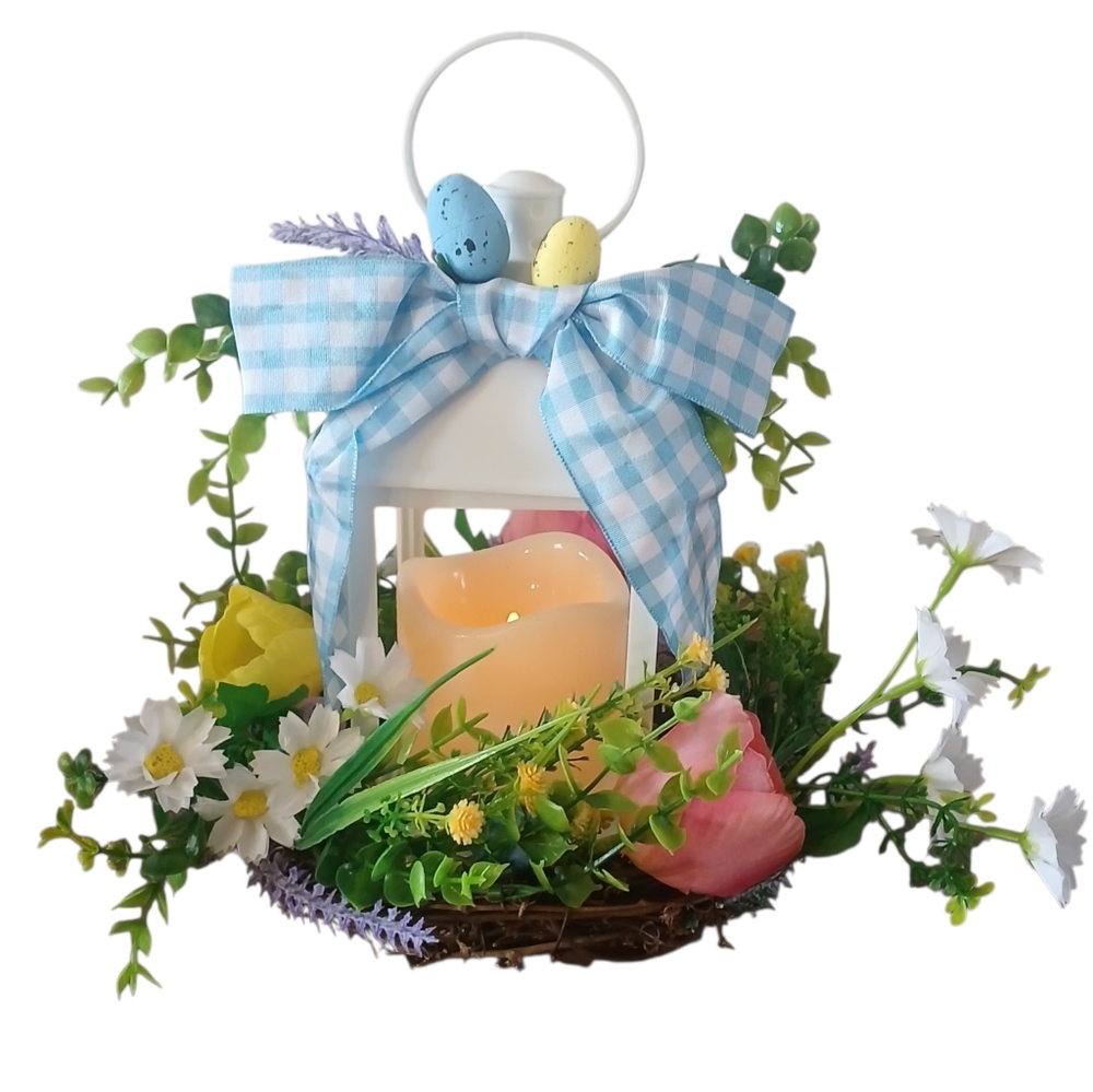 ❌️Light Up Lantern  Centerpiece with Blue Bow